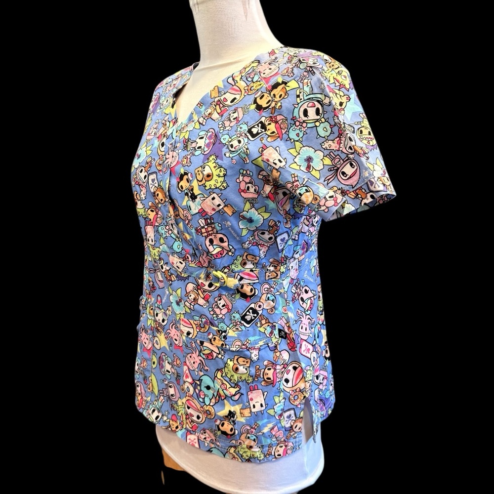 TOKIDOKI Japan Theme Blue Scrub Top, Sz XS - Picture 2 of 9
